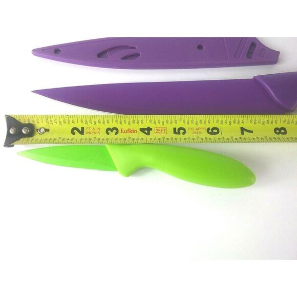 Stainless Steel Plastic Handled Knives Colorful With Sheaths Purple Green - Picture 8 of 12